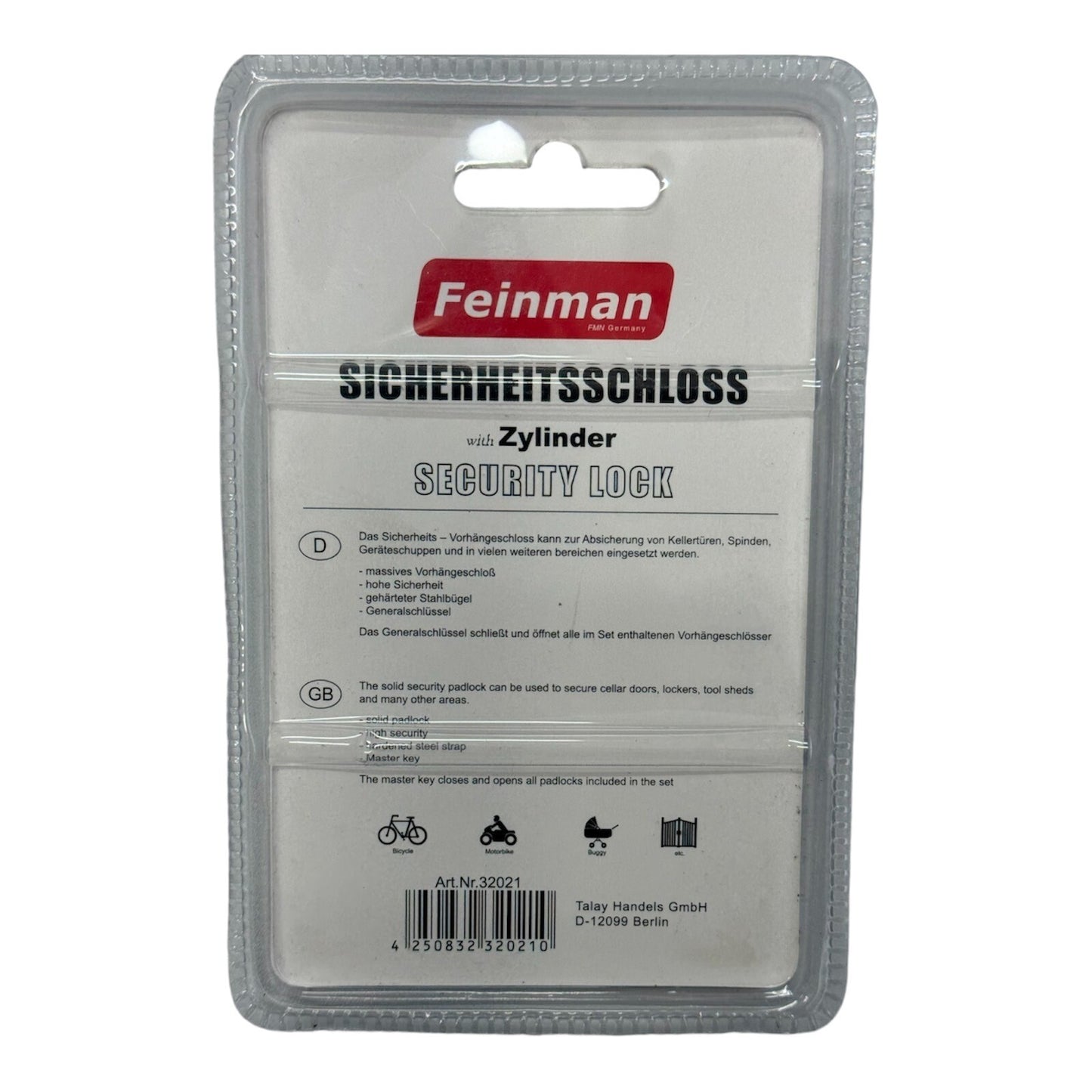 Feinman 70 mm Türschloss Zylinderschloss - Messing Matt Massiv