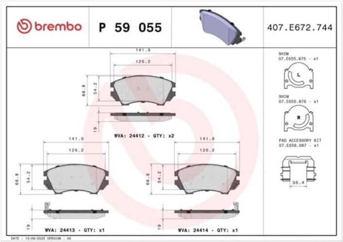 BREMBO P 59 055 Bremsbelagsatz – Scheibenbremse, Vorderachse, OE-Qualität