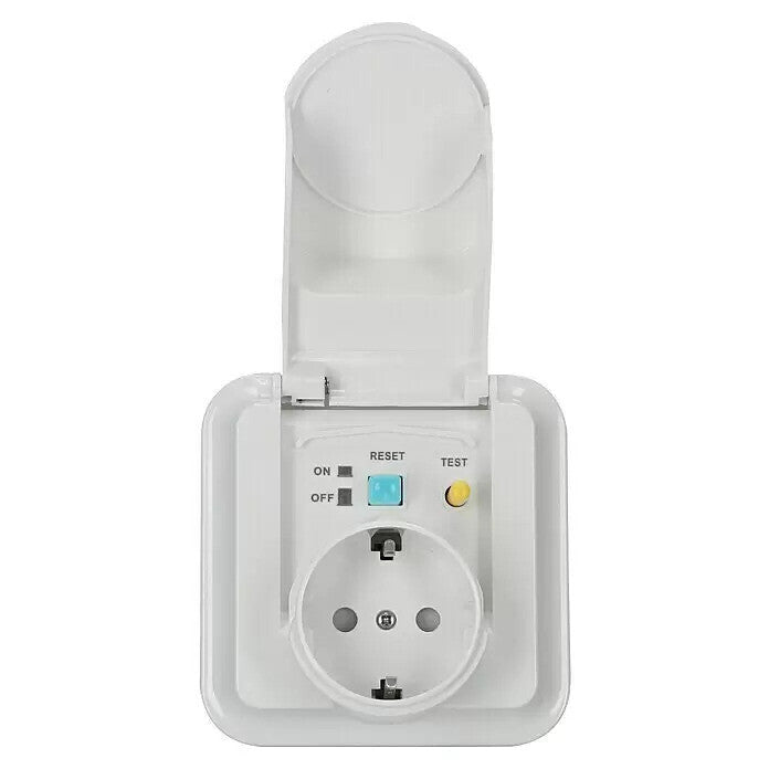 FI-Steckdose K44EUJFI30/04 UP IP44 mit Klappdeckel 30 mA 230 V