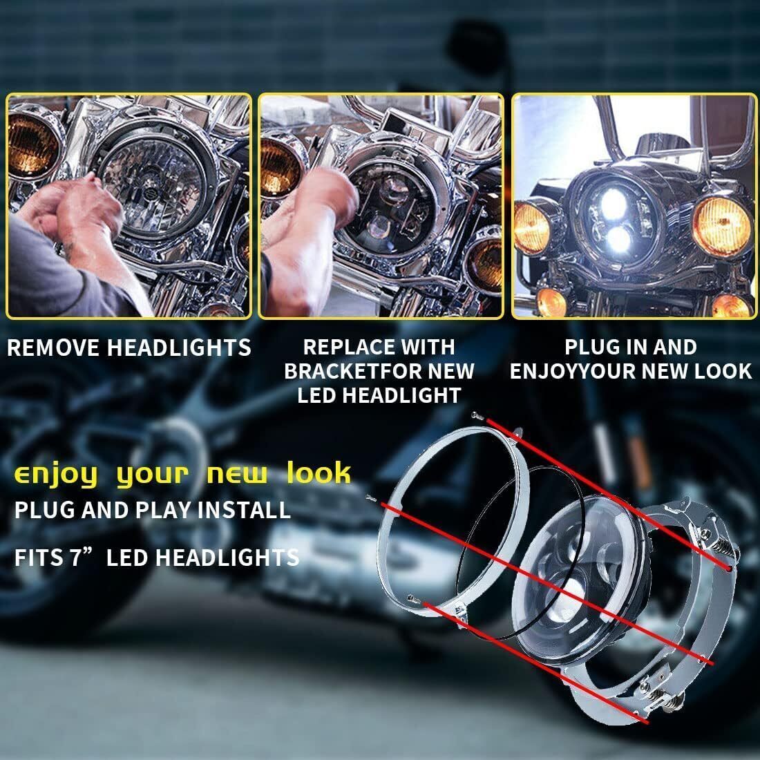 7 Zoll LED Scheinwerfer Haltering für Harley Davidson – Schwarz, SKUNTUGUANG