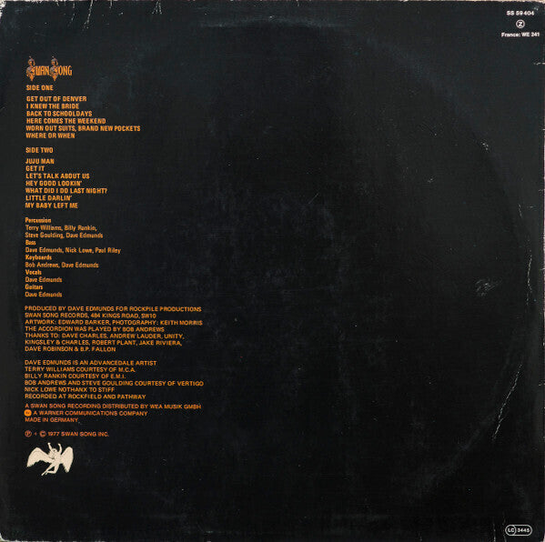 Dave Edmunds – Get It LP 1977 SS59404 Swan Song NL Top Zustand Vinyl