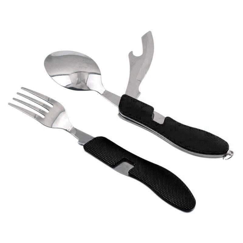 Feldbesteck 4 in 1 Campingbesteck klappbar schwarz 2-er set
