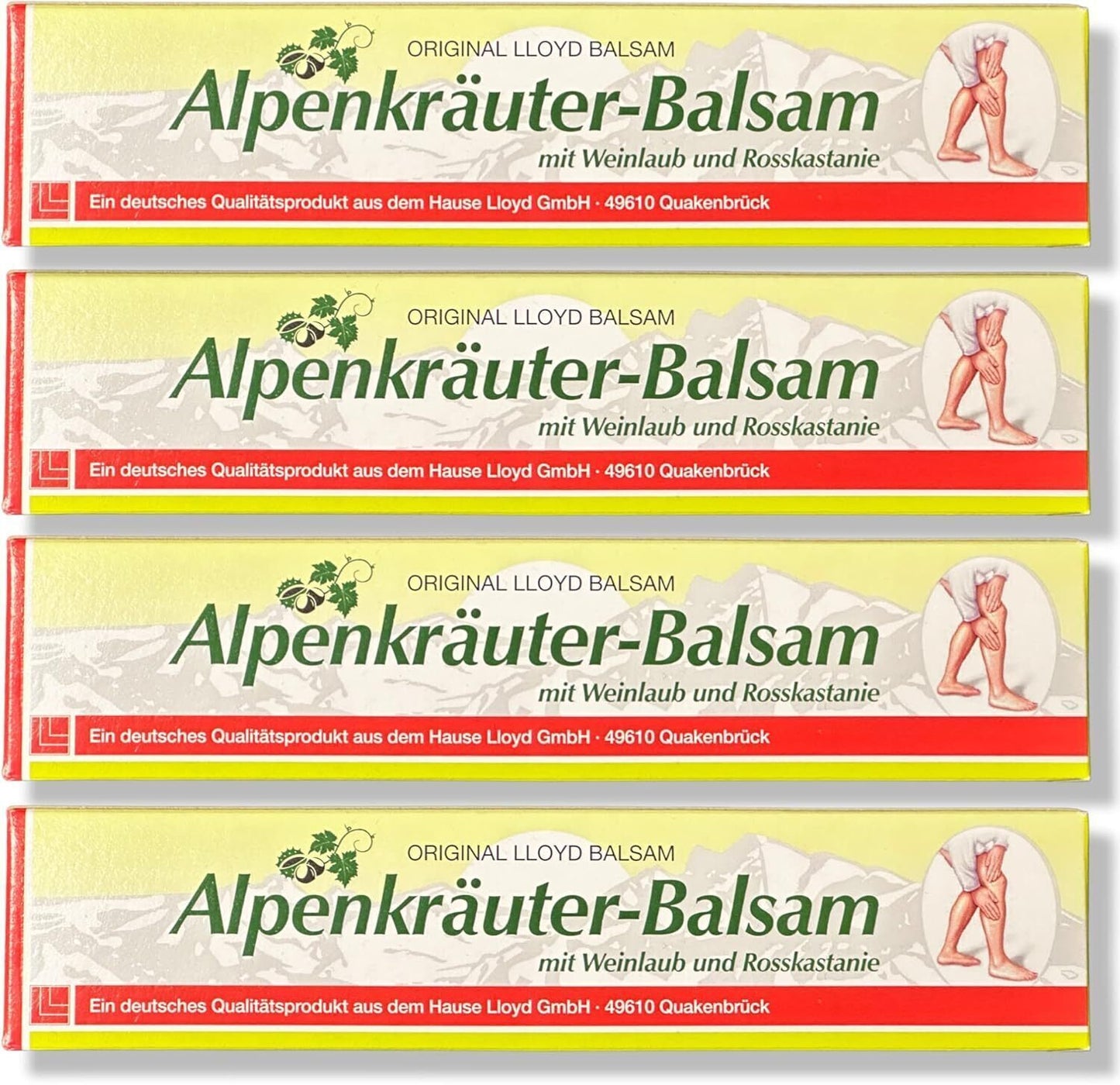 4×200 ml Alpenkräuter Balsam – Weinlaub & Rosskastanie – Massage & Pflegecreme