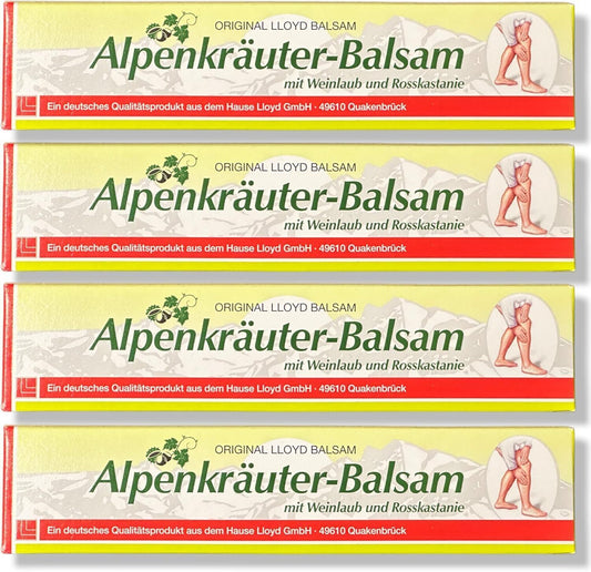 4×200 ml Alpenkräuter Balsam – Weinlaub & Rosskastanie – Massage & Pflegecreme