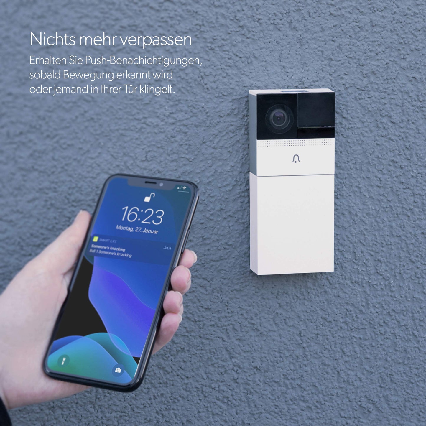UNITEC WIFI Video-Türsprechanlage mit Smartphone App, Akku oder Festverdrahtung, mit WLAN Full HD Kamera, 2-Wege-Audio, inkl. Funk-Gong