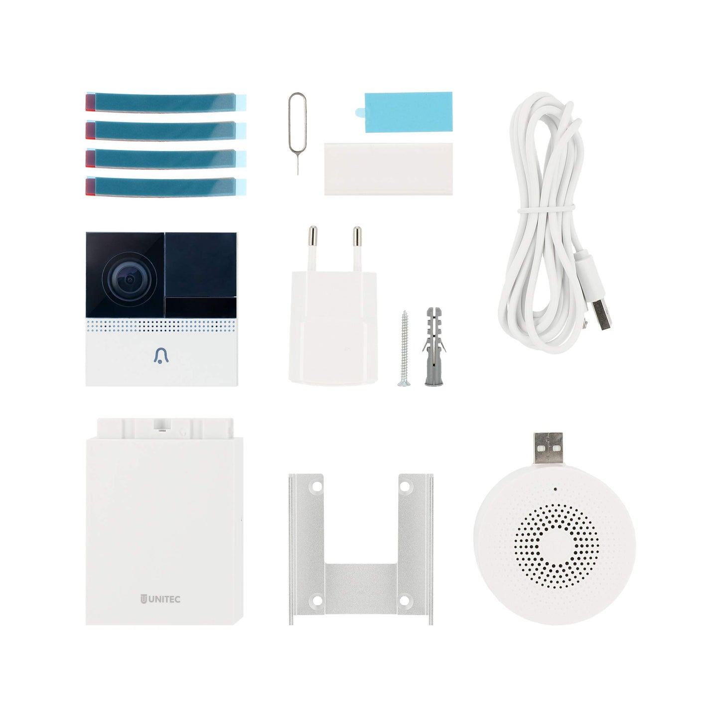 UNITEC WIFI Video-Türsprechanlage mit Smartphone App, Akku oder Festverdrahtung, mit WLAN Full HD Kamera, 2-Wege-Audio, inkl. Funk-Gong