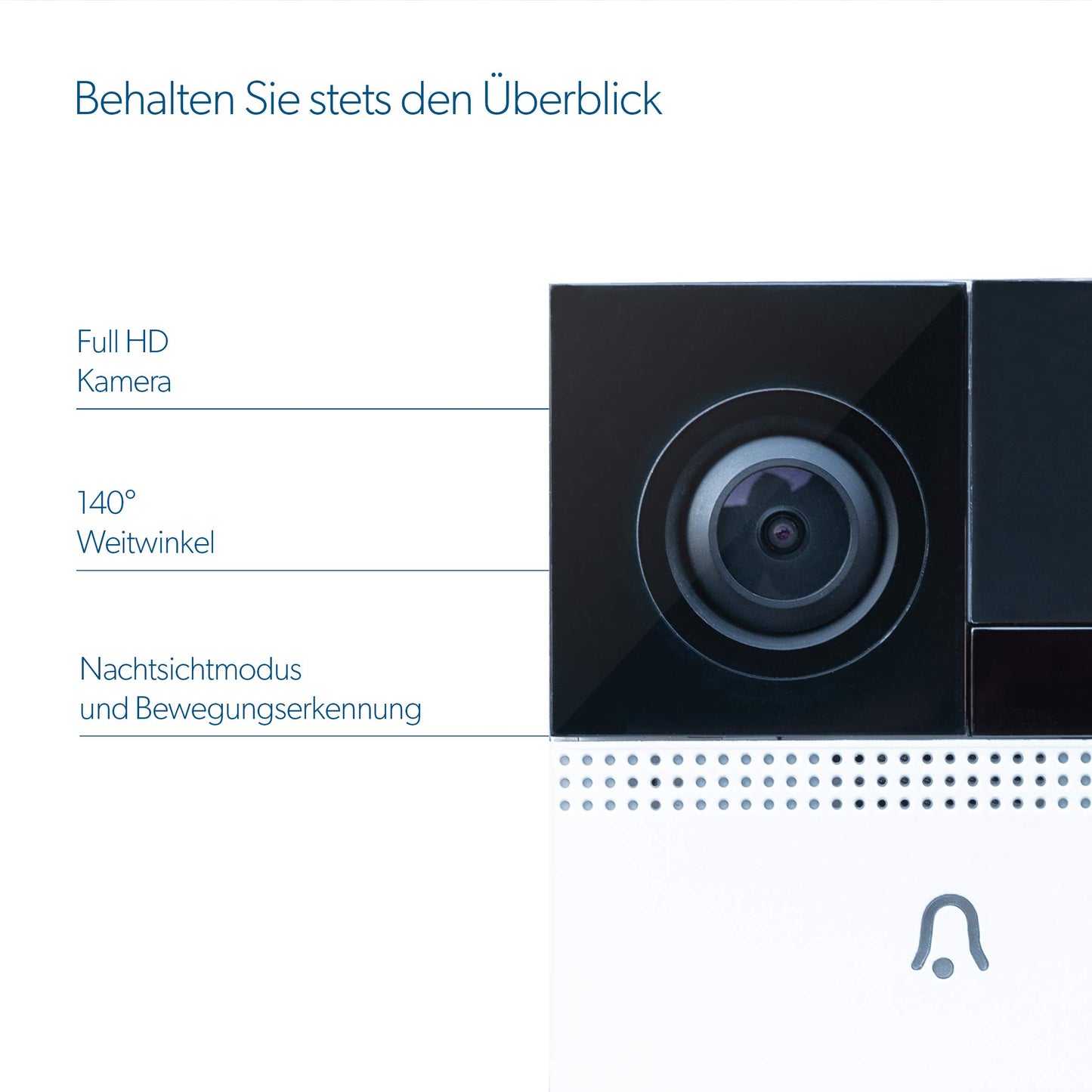 UNITEC WIFI Video-Türsprechanlage mit Smartphone App, Akku oder Festverdrahtung, mit WLAN Full HD Kamera, 2-Wege-Audio, inkl. Funk-Gong