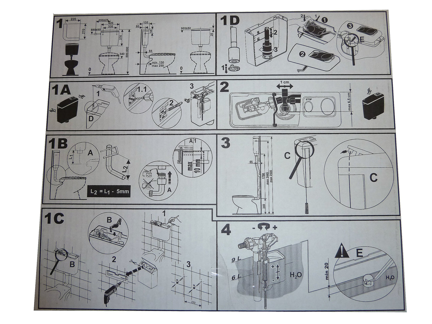 Aufputz Spülkasten 6-9 Liter mit Spül-Stopp Funktion, Toilettenspülung, Aufputzspülkasten mit Montagematerial, wassersparend
