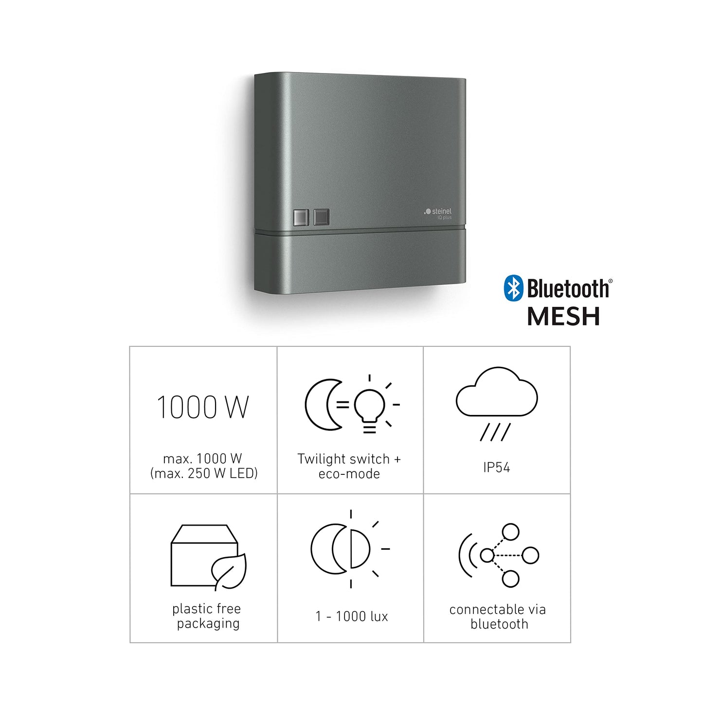 Steinel Dämmerungssensor NightmatIQ Plus Connect, smarter Dämmerungsschalter, 1000 W, Zeitschaltuhr, per App bedienbar, Anthrazit