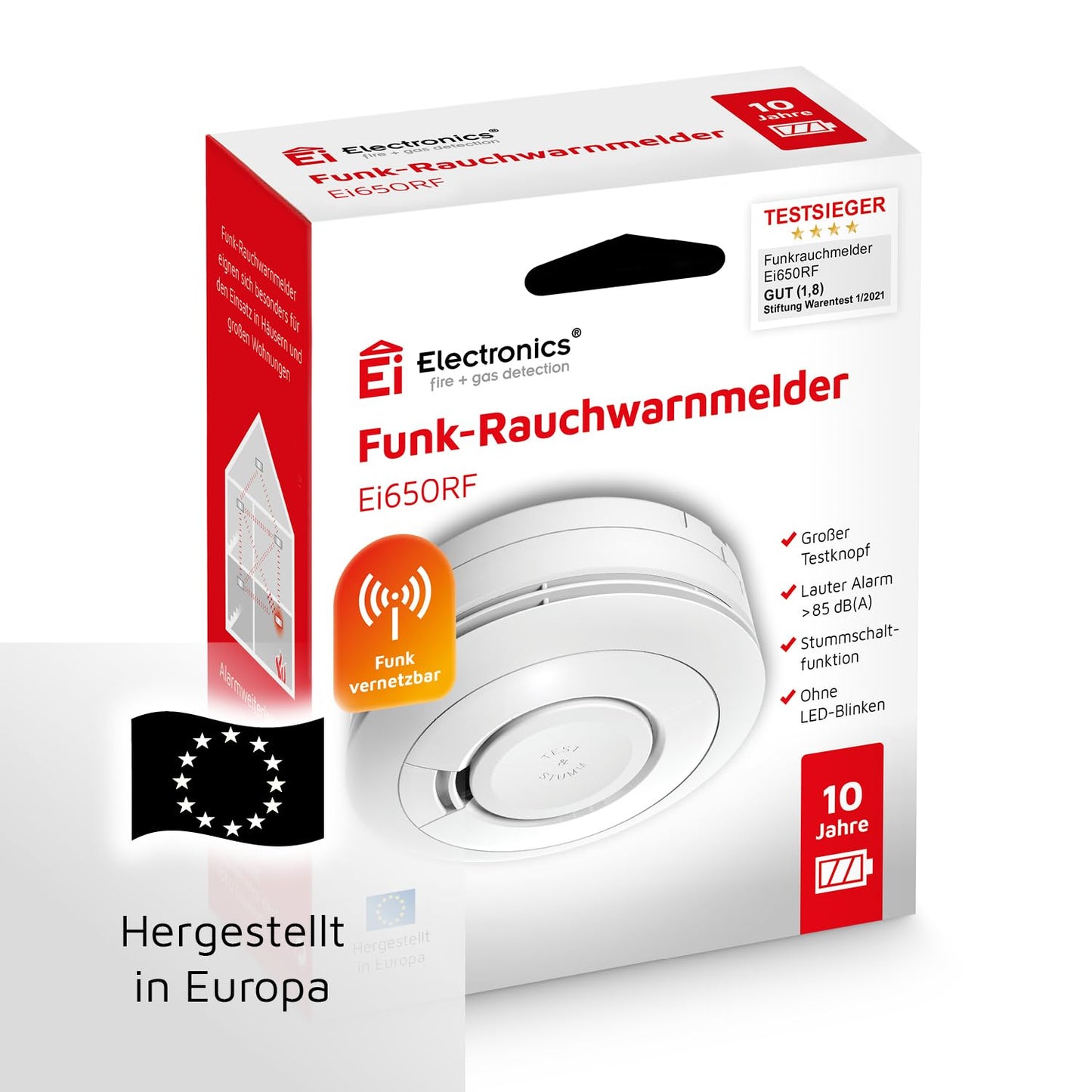 Ei Electronics Ei650RF Funkrauchmelder, Set aus funkvernetzbarem Rauchwarnmelder und Funkmodul, Testsieger Stiftung Warentest mit Batterie für 10 Jahre, weiß
