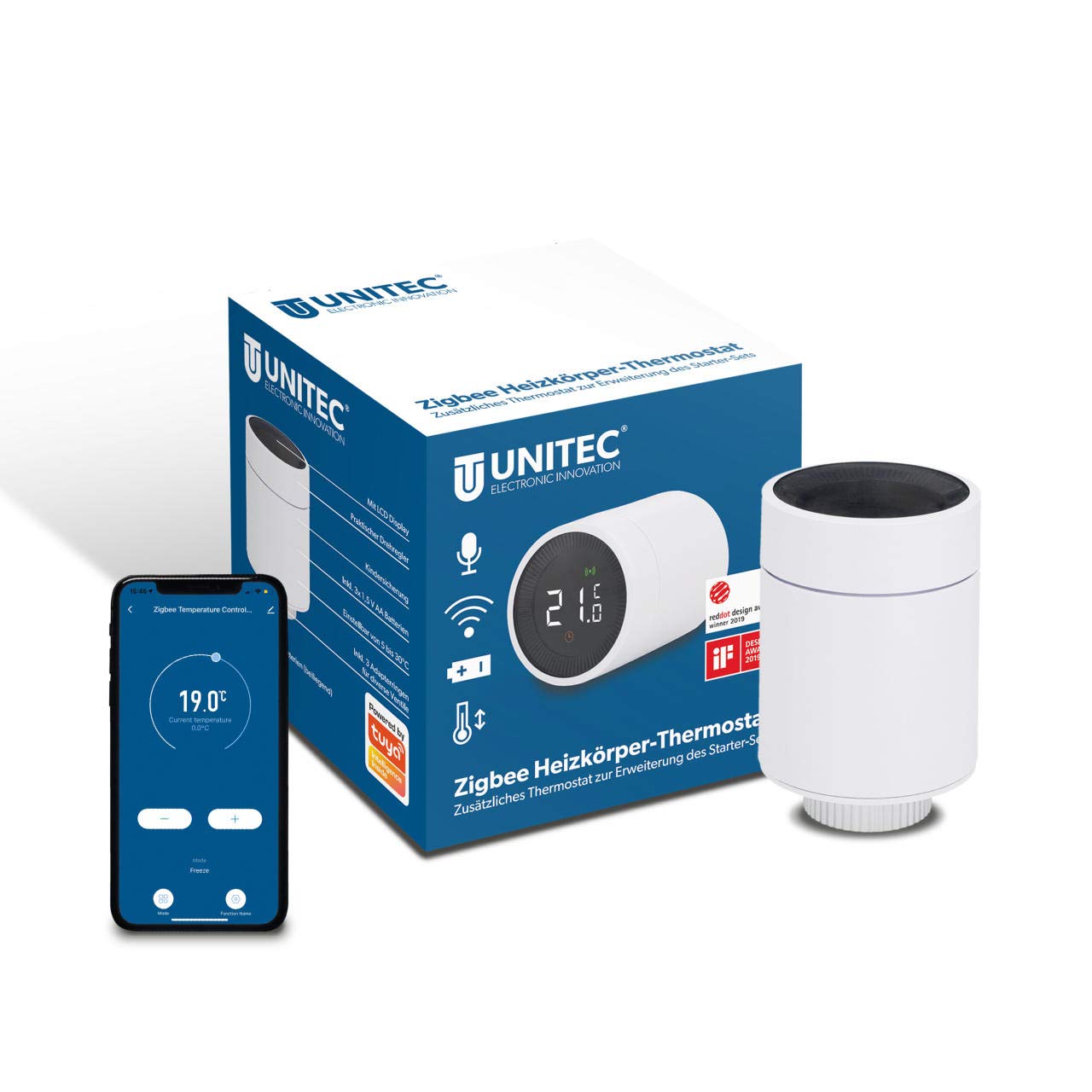 UNITEC Smart Heizkörper-Thermostat Erweiterung mit LCD Display, kompatibel mit Amazon Alexa und Hey Google, 30946