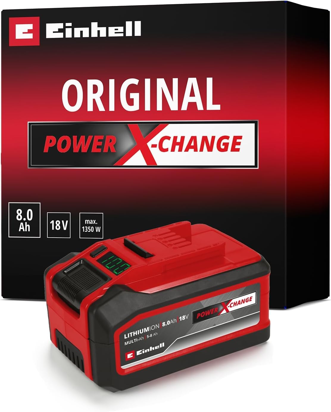 Einhell Original 18V 5-8 Ah Multi-Ah Power X-Change PLUS Akku (18V, für alle PXC-Geräte, Ladezustandsanzeige, Batteriemanagementsystem, situativ angepasste Ladezyklen, ohne Ladegerät)