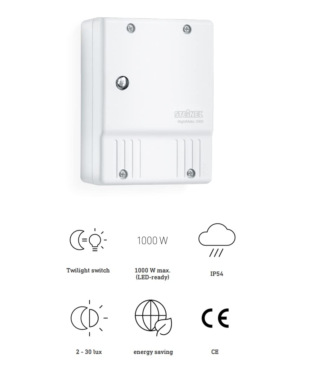 Steinel Dämmerungsschalter NightMatic 2000 weiß, Dämerungssensor für automatische Beleuchtung bei Nacht