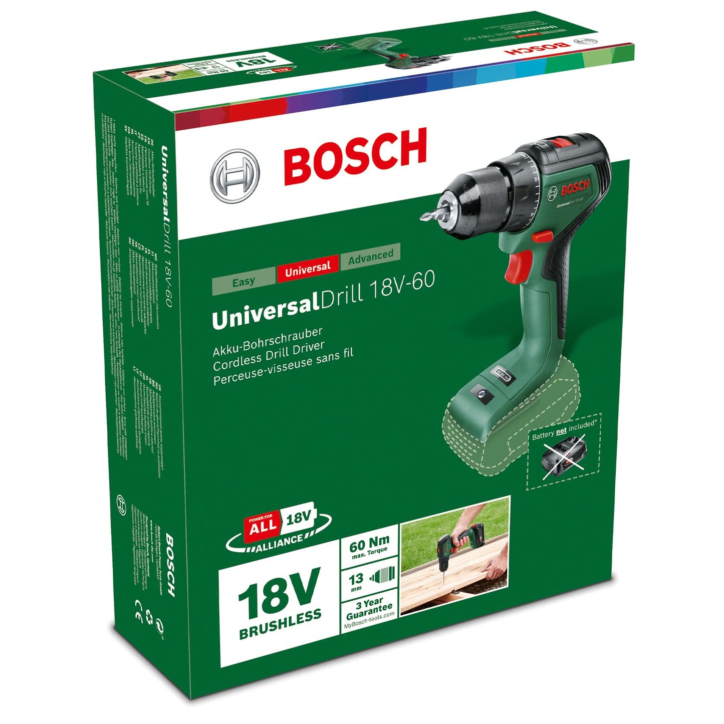 Bosch Akkuschrauber UniversalDrill 18V-60 (ohne Akku, 18 Volt System, im Karton)