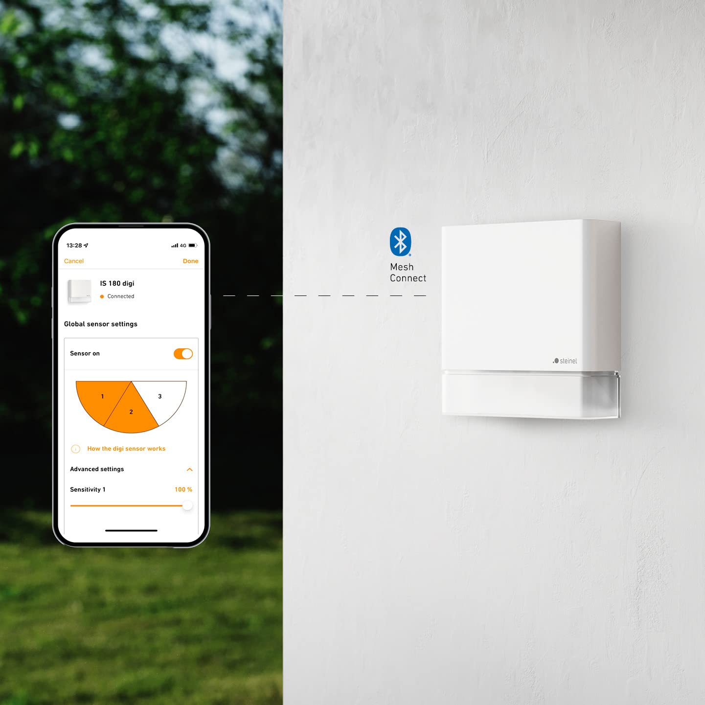 Steinel Bewegungsmelder IS 180 Digi Connect, 180° und 3 Zonen Erfassunsgbereich, Timer Funktion, steuerbar per App, 1000 W, Weiß