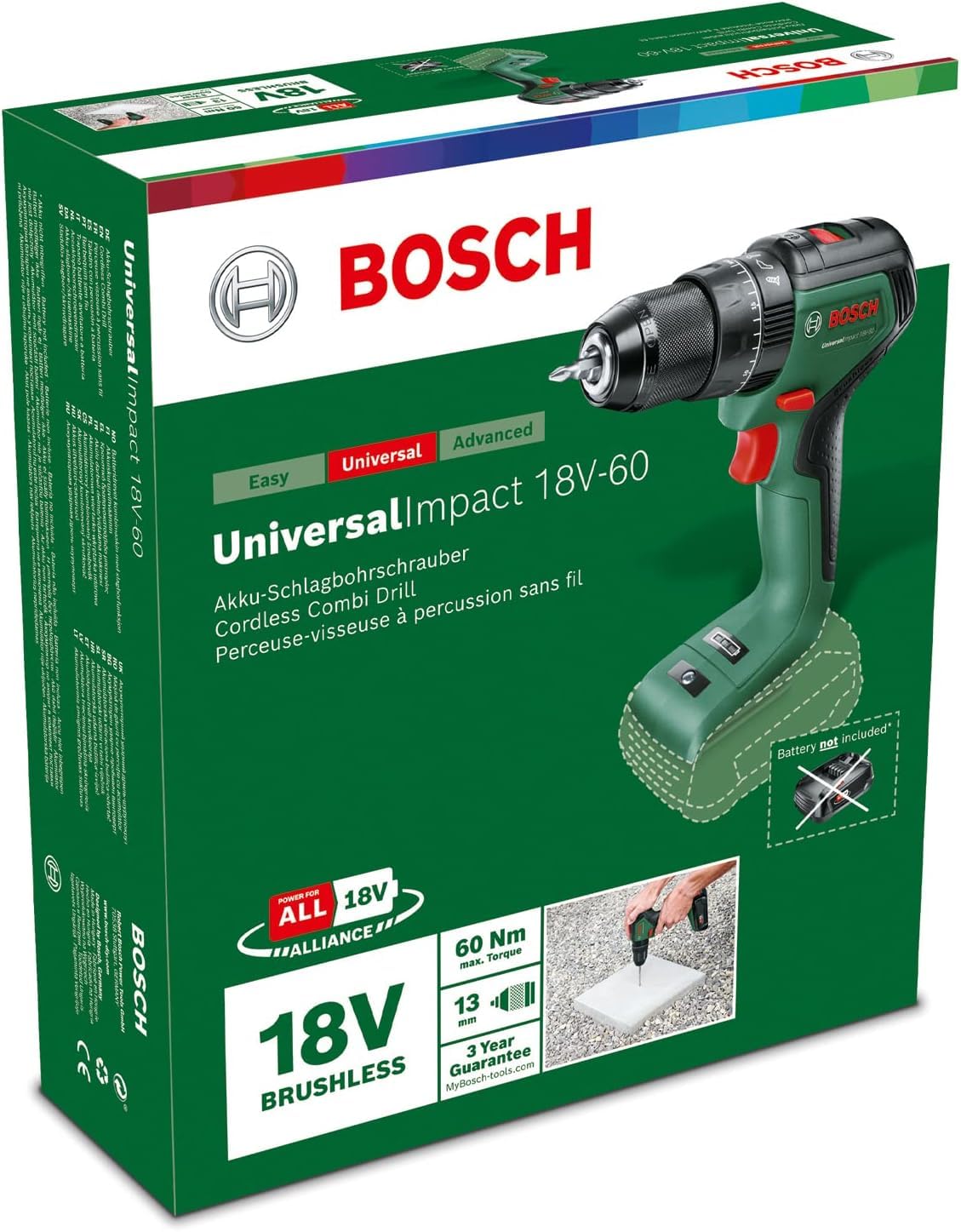 Bosch Akku Schlagbohrschrauber UniversalImpact 18V-60 (ohne Akku, 18 Volt System, im Karton)
