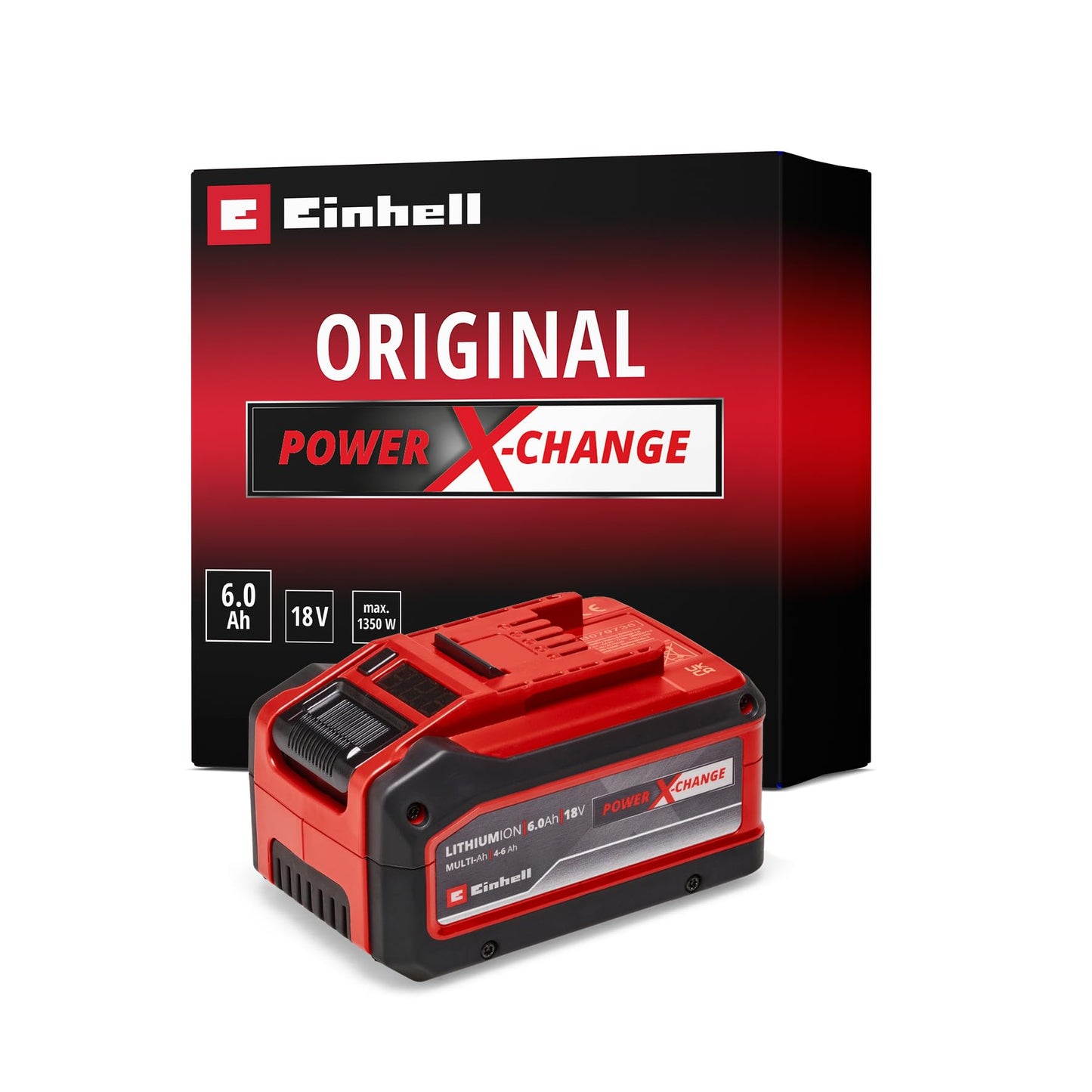 Original Einhell 18V 4-6Ah Multi Ah Power X-Change PLUS (18V, verwendbar für alle PXC-Geräte, Ladezustandsanzeige, aktives Batteriemanagementsystem ABS, situativ angepasste Ladezyklen, ohne Ladegerät)