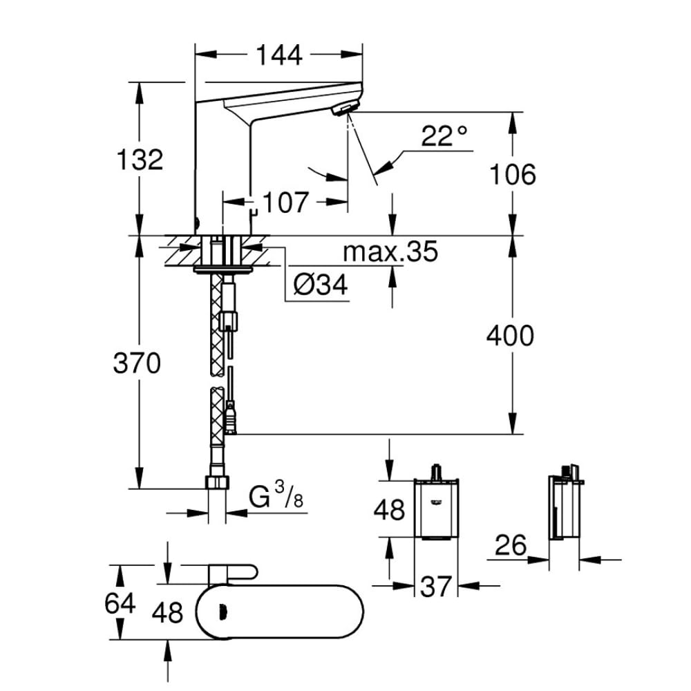GROHE Get E - Infrarot-Elektronik für Waschtisch mit Mischung (wassersparend, 7 Programme, Einlochmontage), chrom, 36366001