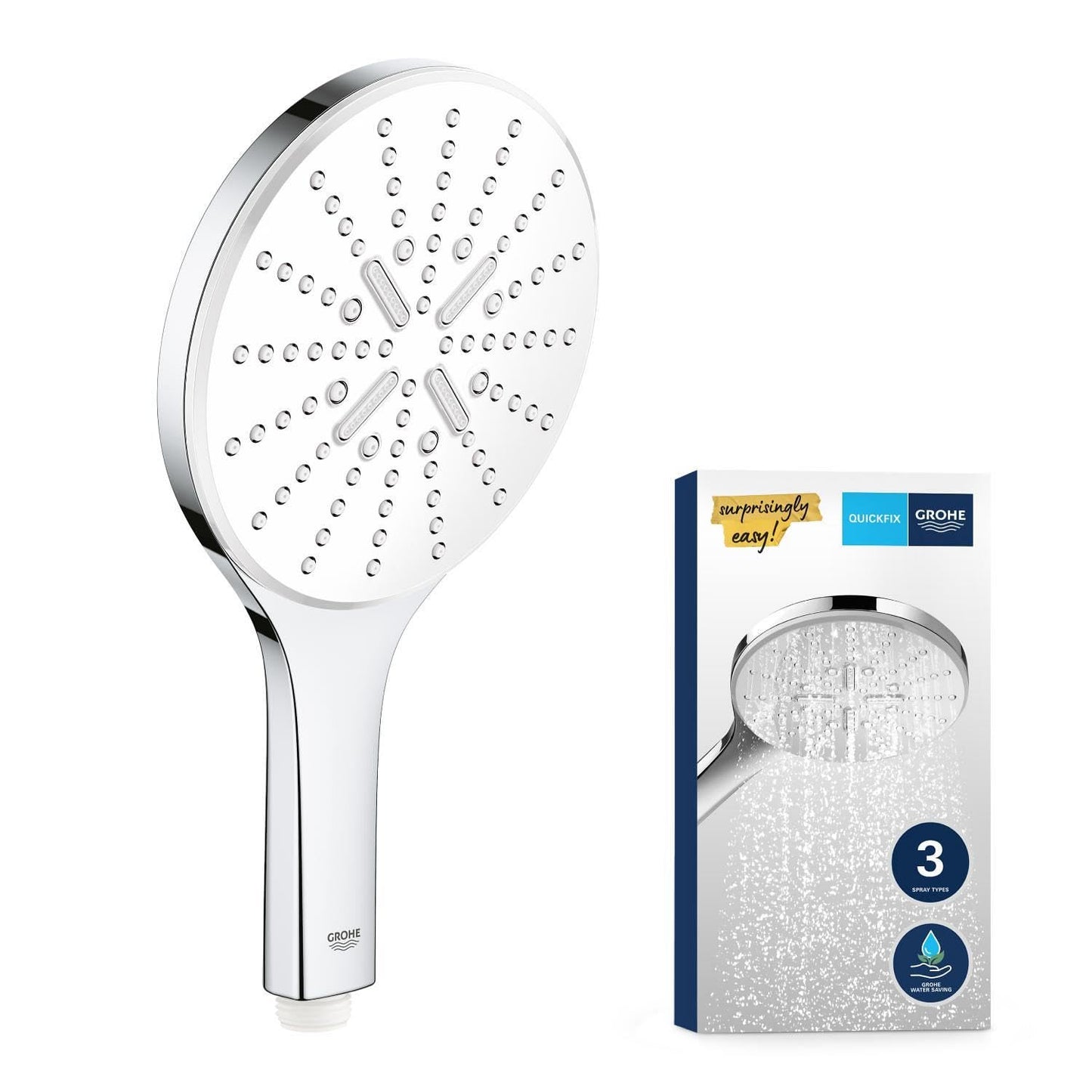 GROHE Vitalio SmartActive 150, Duschkopf wassersparend, 9l pro Min (Handbrause mit 3 Strahlarten, Antikalk-System, Universalanschluss passend zu Standard-Duschschläuchen), chrom, 26597000