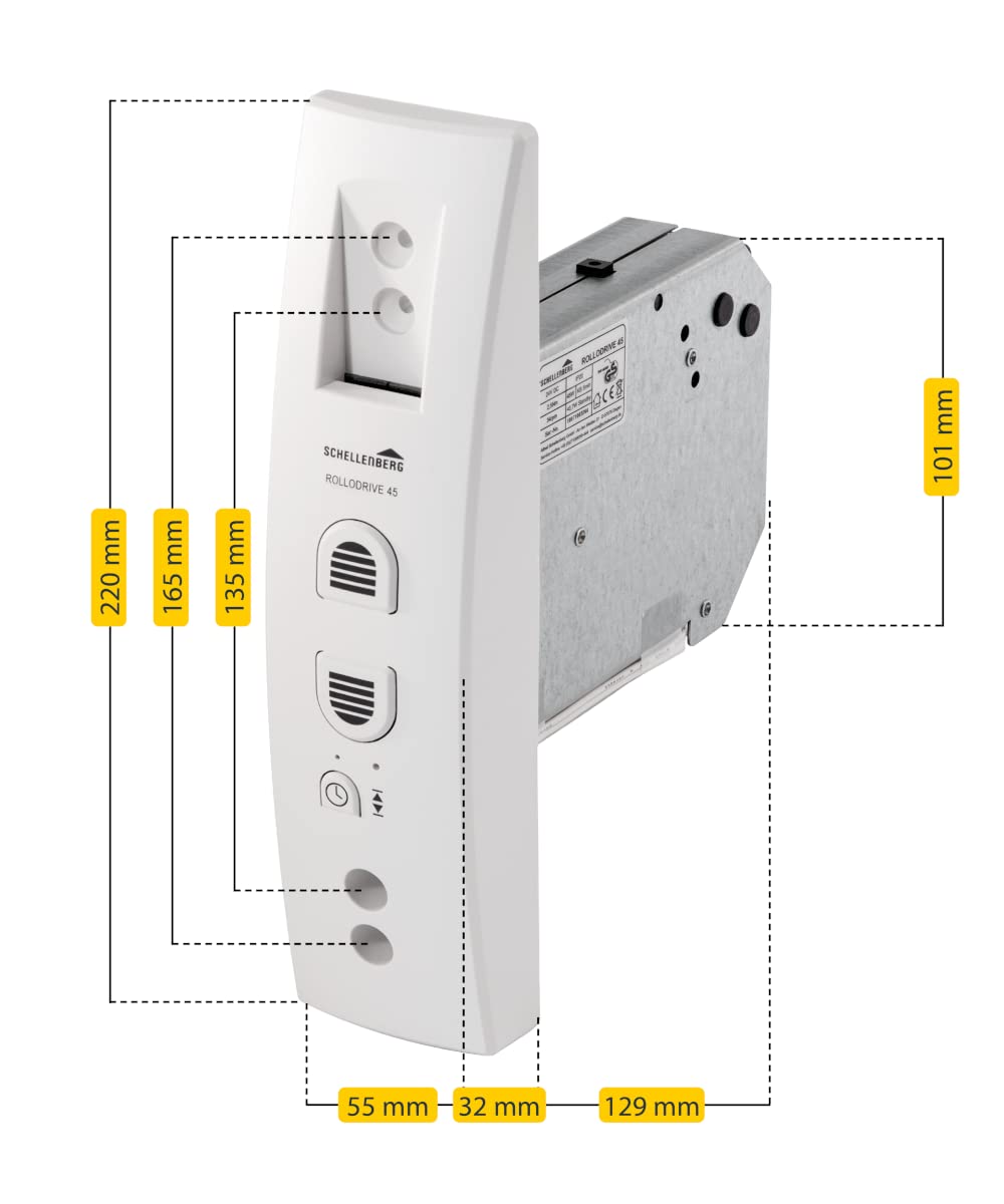 Schellenberg 22745 Elektrischer Rolladen Gurtwickler Unterputz RolloDrive 45, bis 4 m² Rollladenfläche, 23 mm Gurtbreite, mit Zeitautomatik und Netzteil