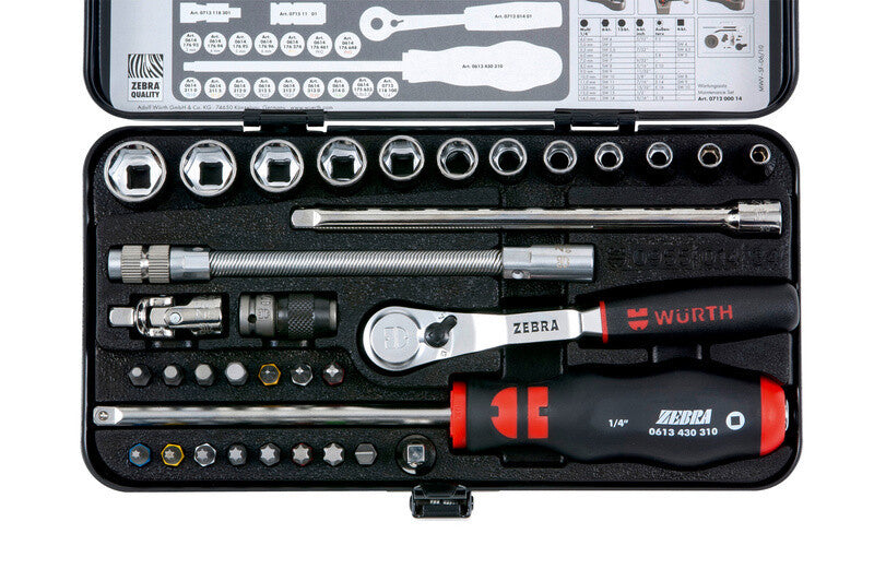 Würth 1/4 Zoll Steckschlüssel-Satz 0965014340 – 34-teilig in robuster Metallbox