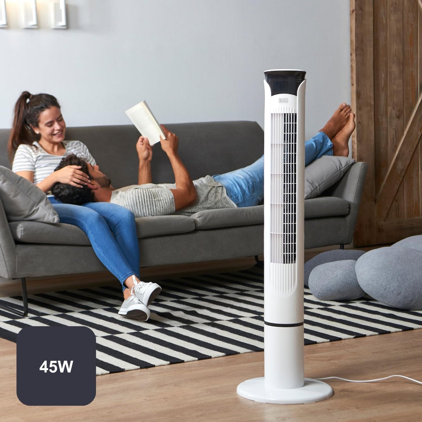 Black+Decker BXEFT49E Turmventilator, 45, Kunststoff, Mit Fernbedienung, 102 cm, weiß