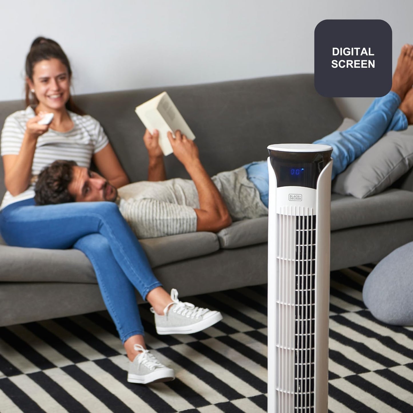 Black+Decker BXEFT49E Turmventilator, 45, Kunststoff, Mit Fernbedienung, 102 cm, weiß