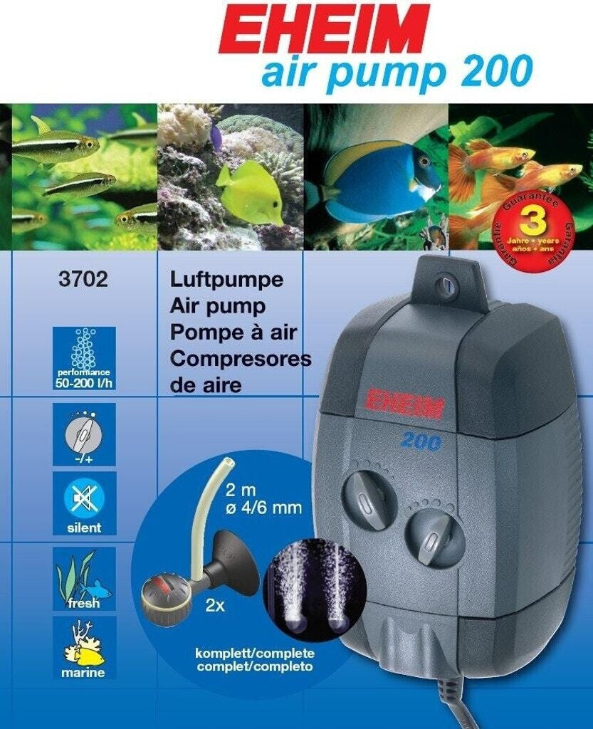 EHEIM air200 Aquarium Luftpumpe regelbar 200 l/h 3,5 W leise Membranpumpe