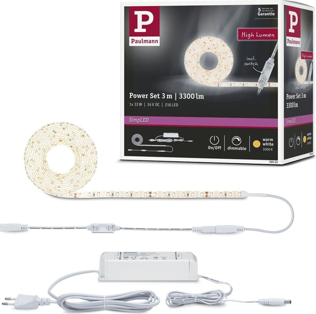 Paulmann SimpLED 78956 LED-Streifen-Komplettset (3 m, Warmweiß, 24V)