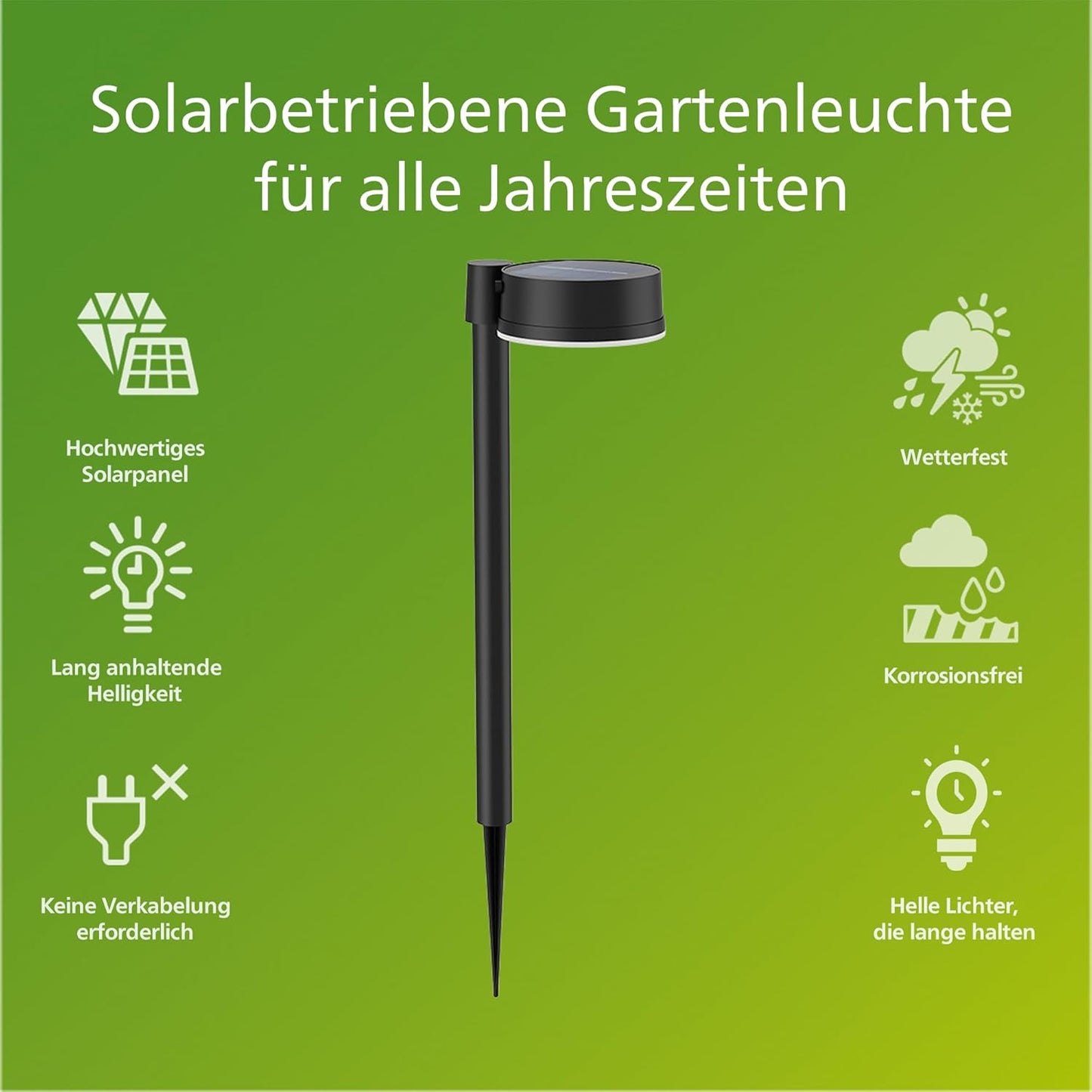 Philips Vynce Solar Sockelleuchte 1,5W LED 2700K IP44 Schwarz mit Sensor