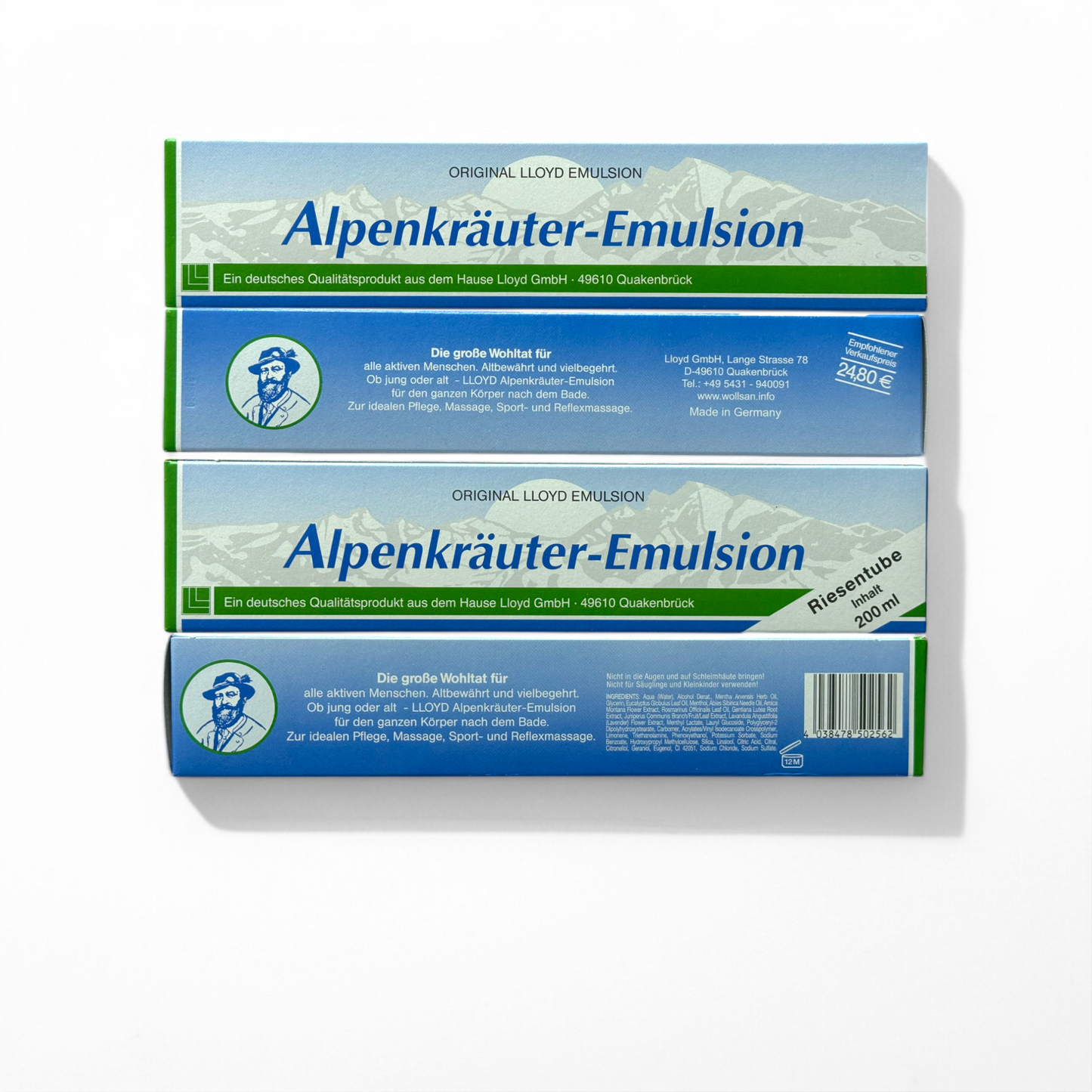 4er Pack Alpenkräuter Emulsion – 4x200 ml – Lacure Kräutercreme für Körper & Massage