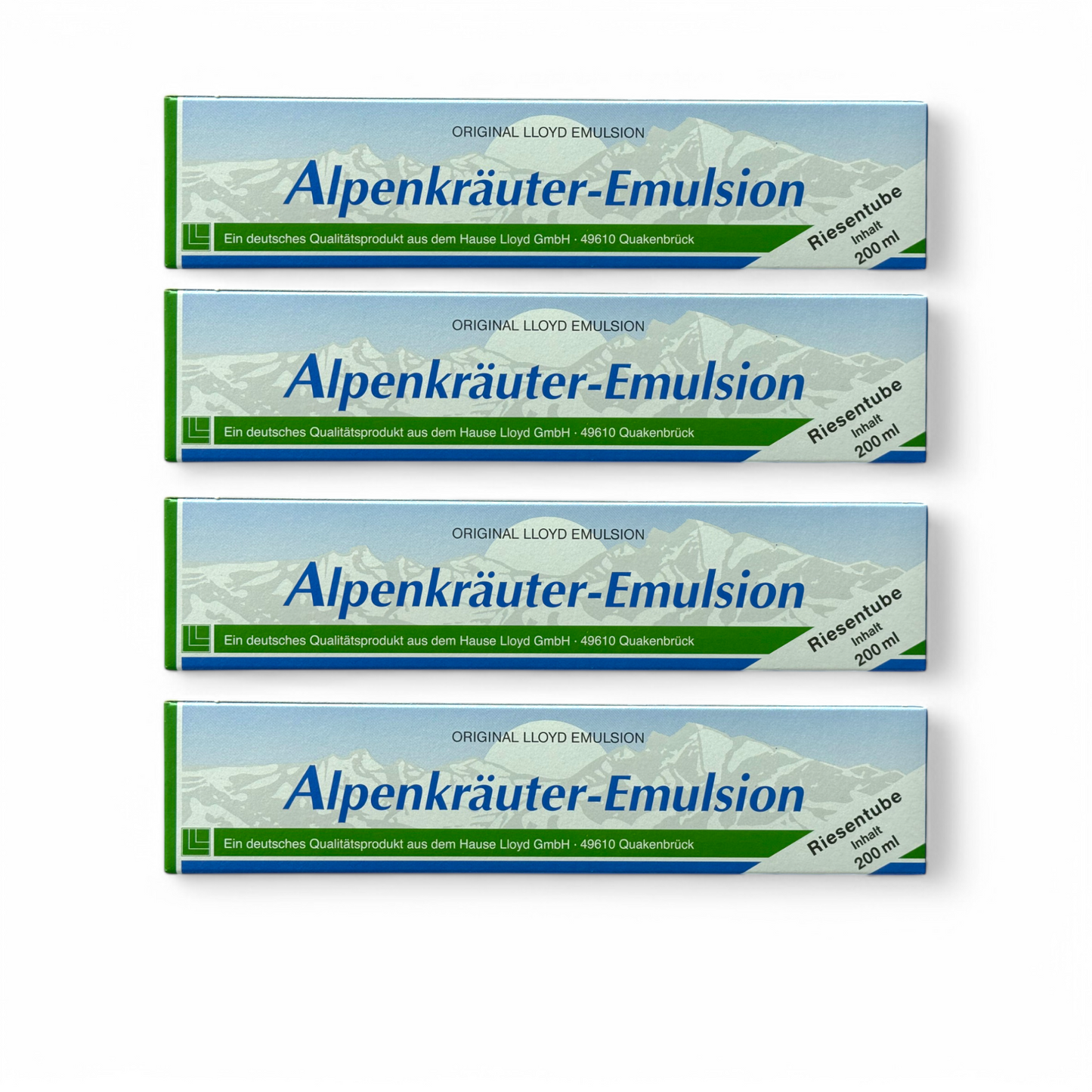 4er Pack Alpenkräuter Emulsion – 4x200 ml – Lacure Kräutercreme für Körper & Massage