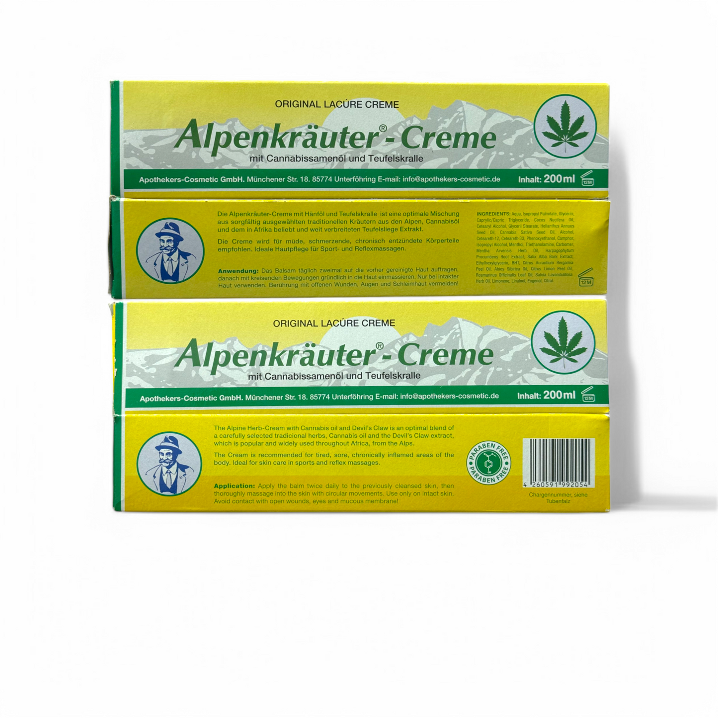 4er Pack  Alpenkräuter Creme – 4x200 ml – Hanföl & Teufelskralle – Massage & Pflegebalsam