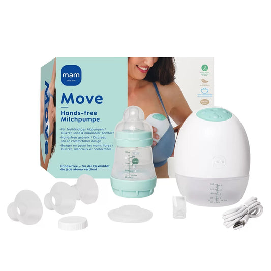 MAM Move Handsfree Milchpumpe Mint – tragbar, leise, inkl. Flasche 160 ml