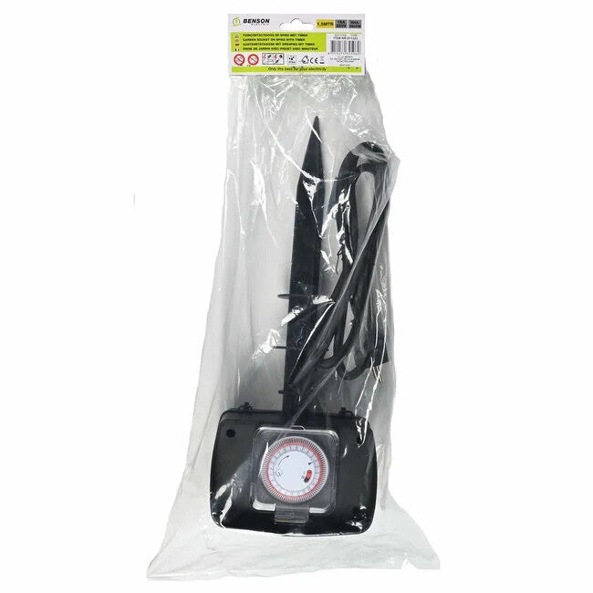 Benson Gartensteckdose mit Spieß – spritzwassergeschützt – Zeitschaltuhr – 1,5 m