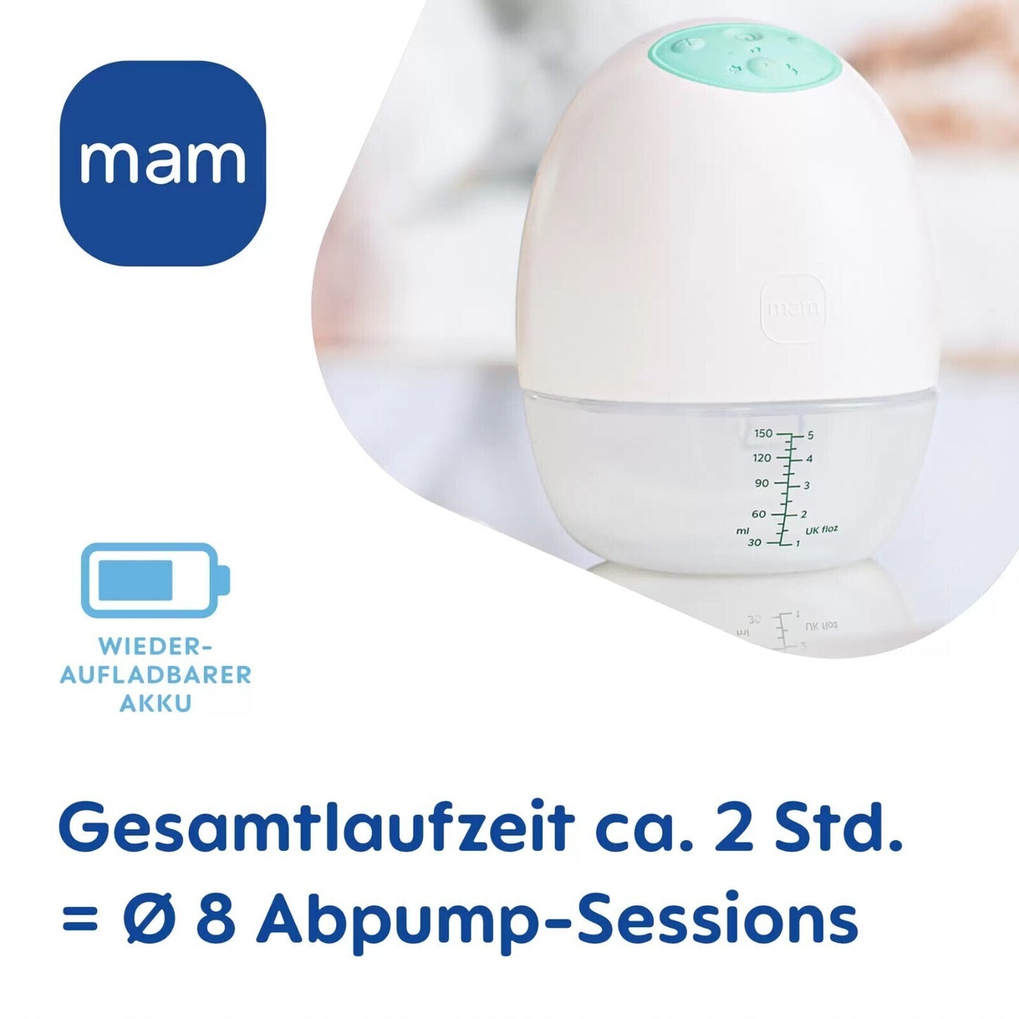 MAM Move Handsfree Milchpumpe Mint – tragbar, leise, inkl. Flasche 160 ml