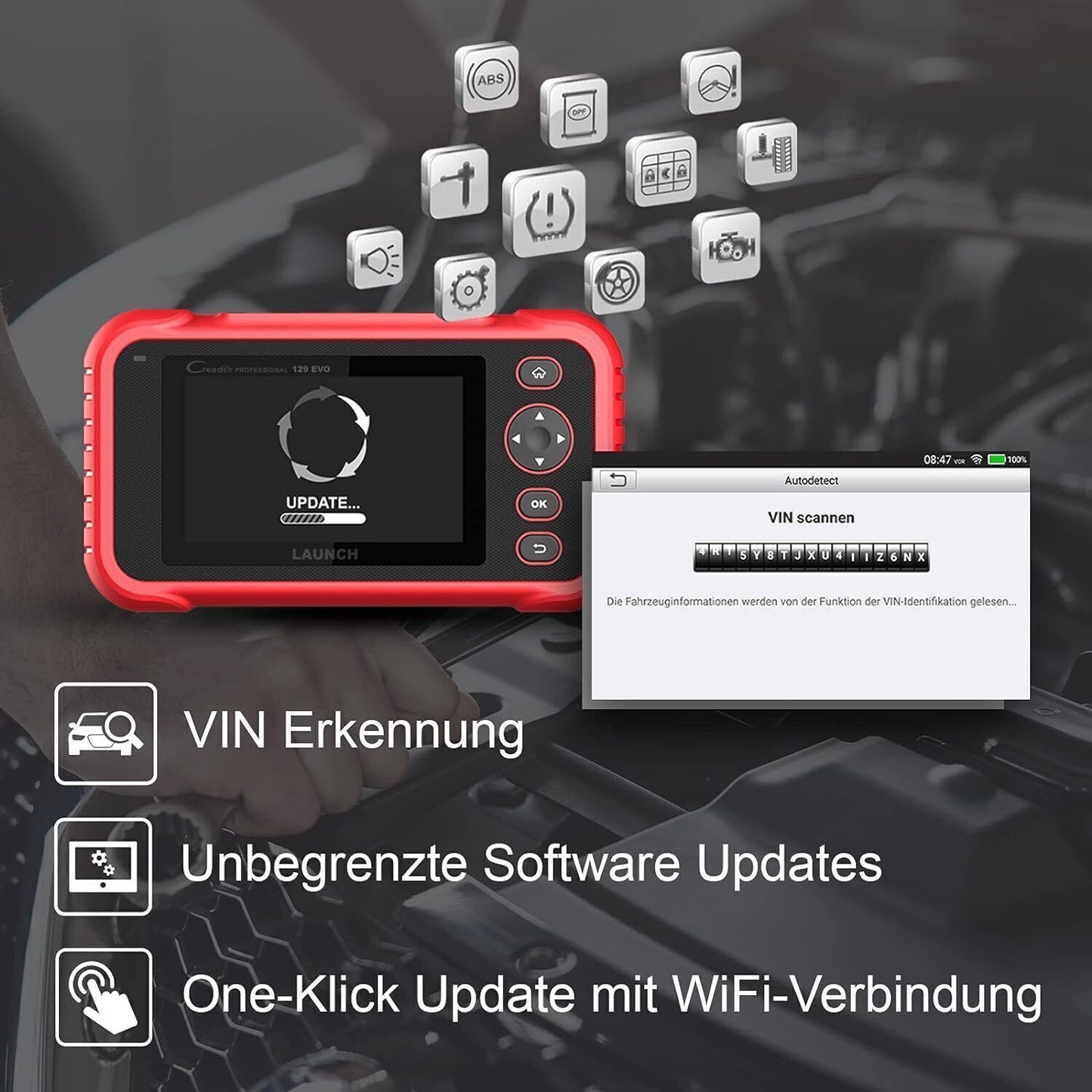 LAUNCH CRP 129 EVO OBD2 Diagnosegerät Kfz-Diagnose Tester + 8 Service Funktionen