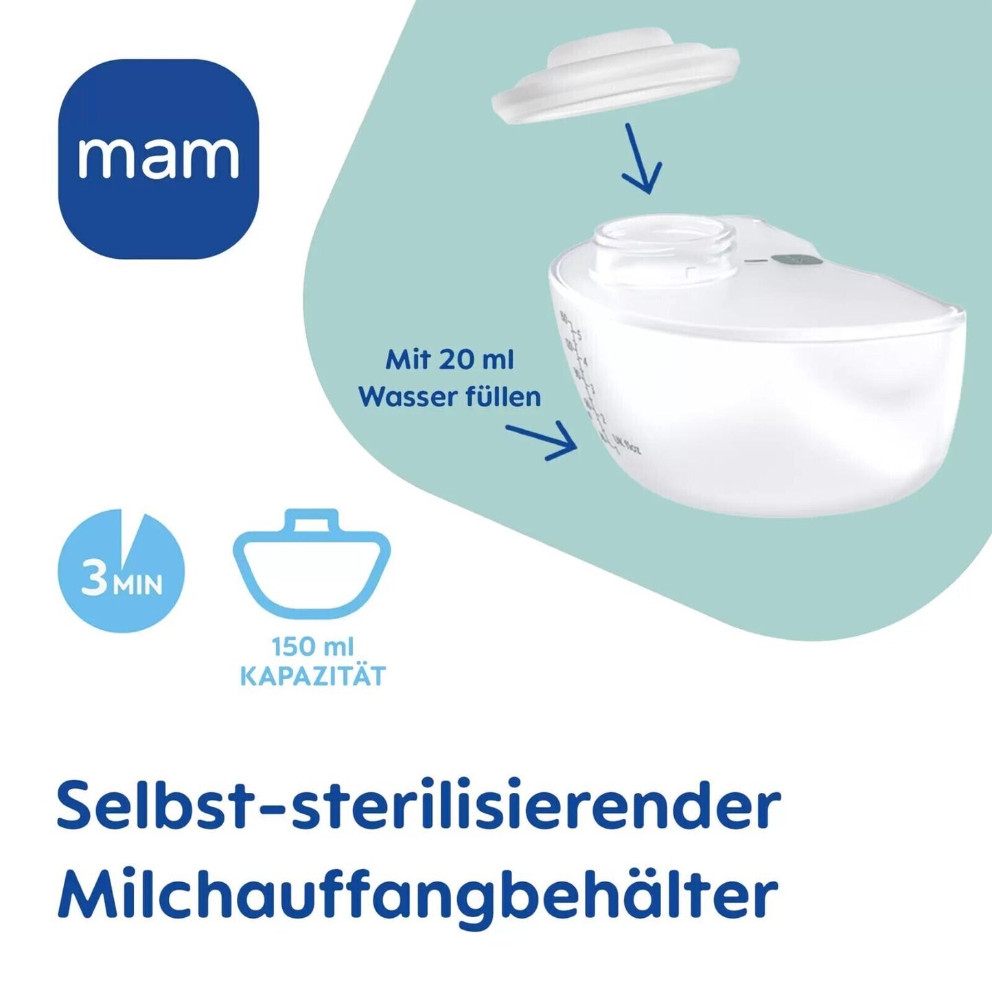 MAM Move Handsfree Milchpumpe Mint – tragbar, leise, inkl. Flasche 160 ml