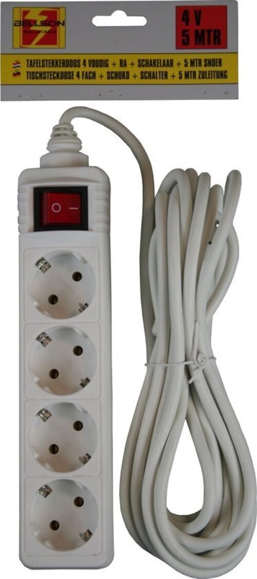 Benson 4-fach Steckdosenleiste – 5 m Kabel – mit Schalter – geerdet – 2500 W