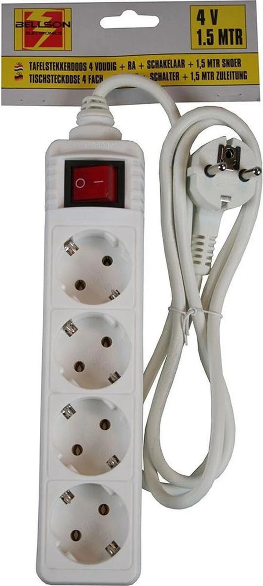 Benson 4-fach Steckdosenleiste mit Schalter – 1,5 m – 2500 W – Weiß