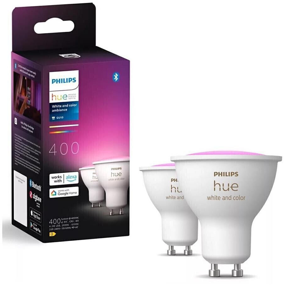 Philips Hue White & Color Ambiance GU10 LED Spot 2er Pack (400 lm), dimmbare LED Lampen für das Hue Lichtsystem mit 16 Mio. Farben, smarte Lichtsteuerung über Sprache und App