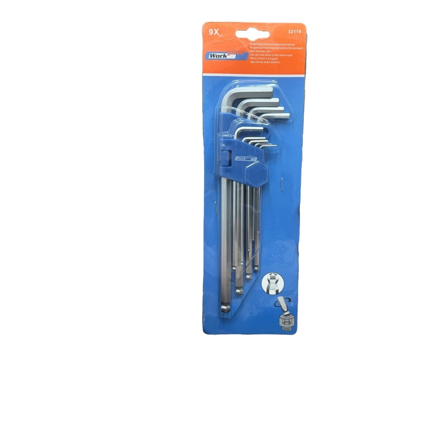 Sechskant Winkelschlüssel Satz 9-tlg. Innensechskant 1,5-10 mm mit Kugelkopf, Ch