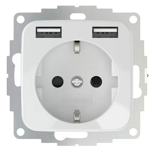USB-Steckdose 1-fach, Reinweiß, Kunststoff, 2 USB-Anschlüsse