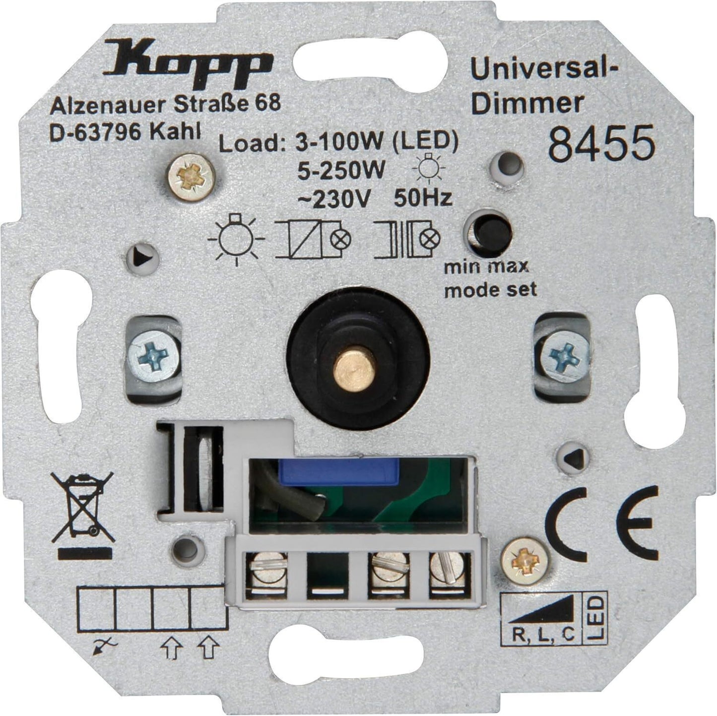 Kopp Universal Druckwechsel-Dimmer 845500181 – LED 3–100 W, Phasenan/-abschnitt