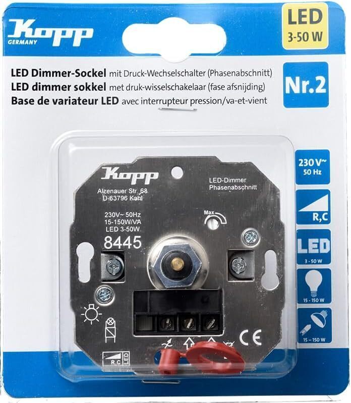 Kopp Universal Druckwechsel-Dimmer 845500181 – LED 3–100 W, Phasenan/-abschnitt