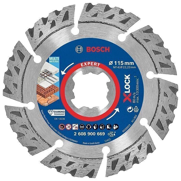 Bosch X-LOCK Diamanttrennscheibe Expert MultiMaterial–115 mm Ø, 22,23 mm Bohrung
