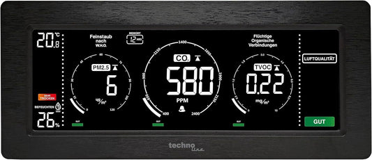 Technoline Luftgütemonitor, farbige Darstellung Co2 und TVOC Konzentration, Anze
