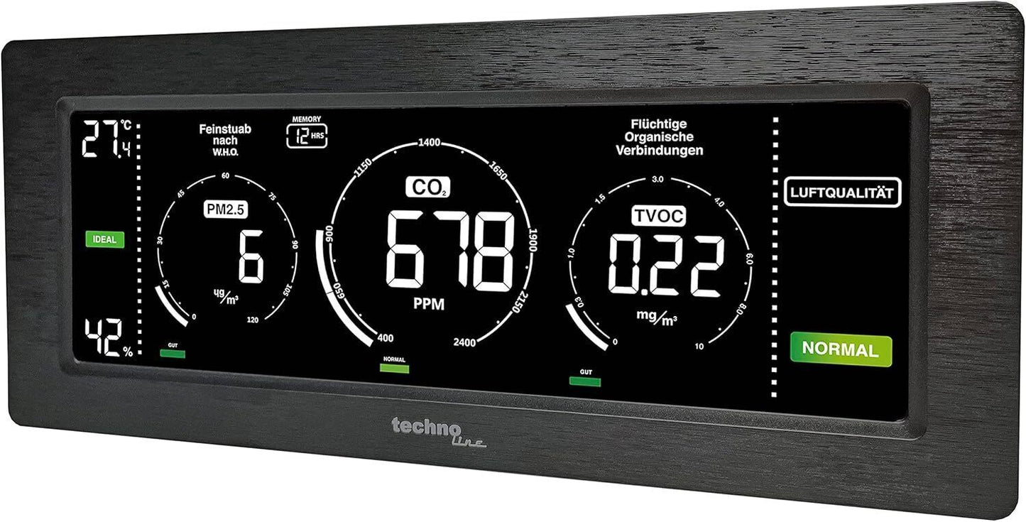 Technoline Luftgütemonitor, farbige Darstellung Co2 und TVOC Konzentration, Anze