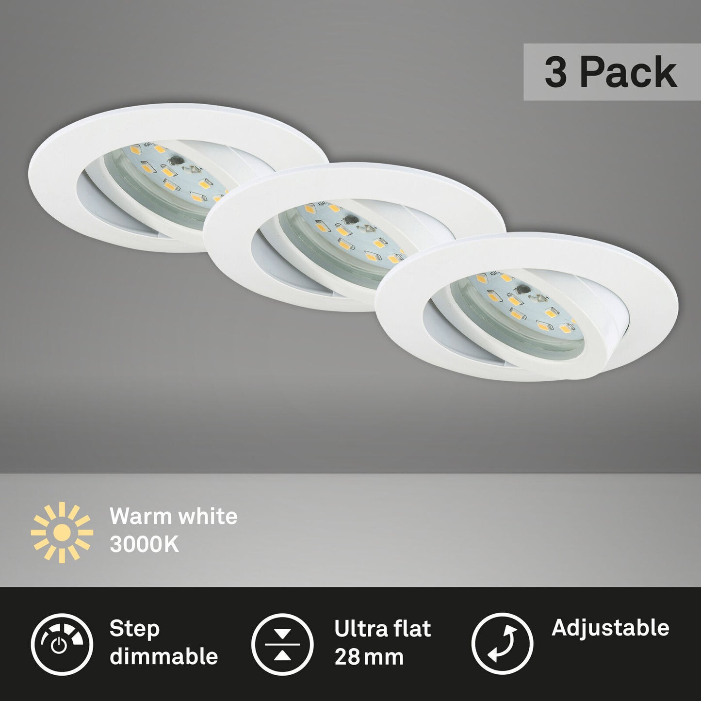 Briloner LED Einbauleuchten schwenkbar 3er-Set dimmbar 6,5 W IP23 Weiß Ø8,2cm