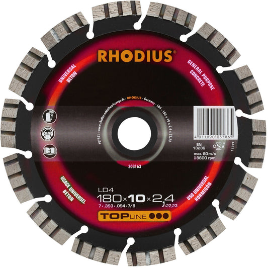 Rhodius 303163 LD4 Diamanttrennscheibe - Durchmesser 180mm, Bohrungs-Ø 22.23mm